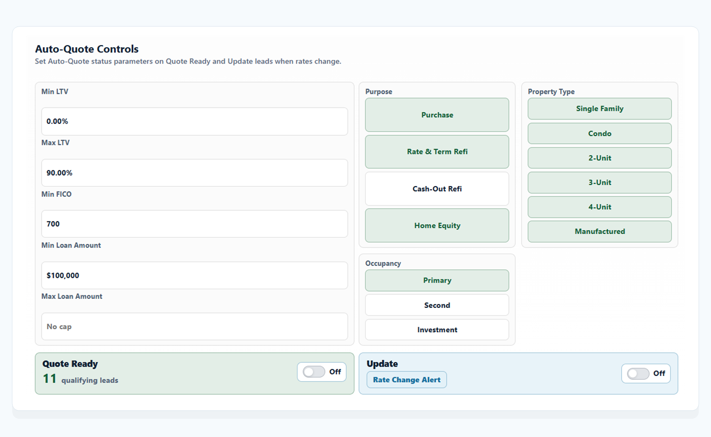 Auto-Quote control settings